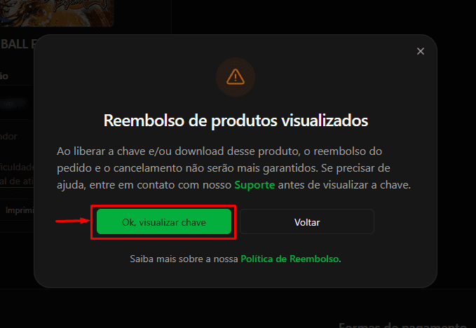 Botão Ok, revelar chave!