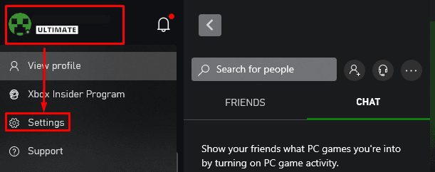 Menu Configurações -> Conta no aplicativo do Xbox